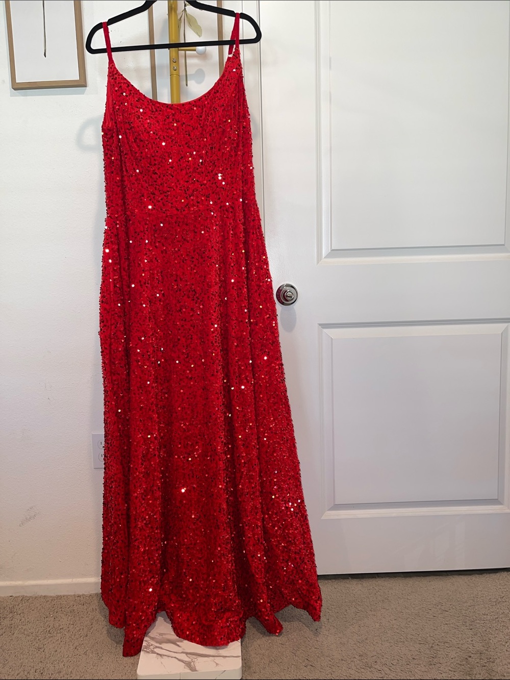 Red Sequin Slip Maxi Dress
